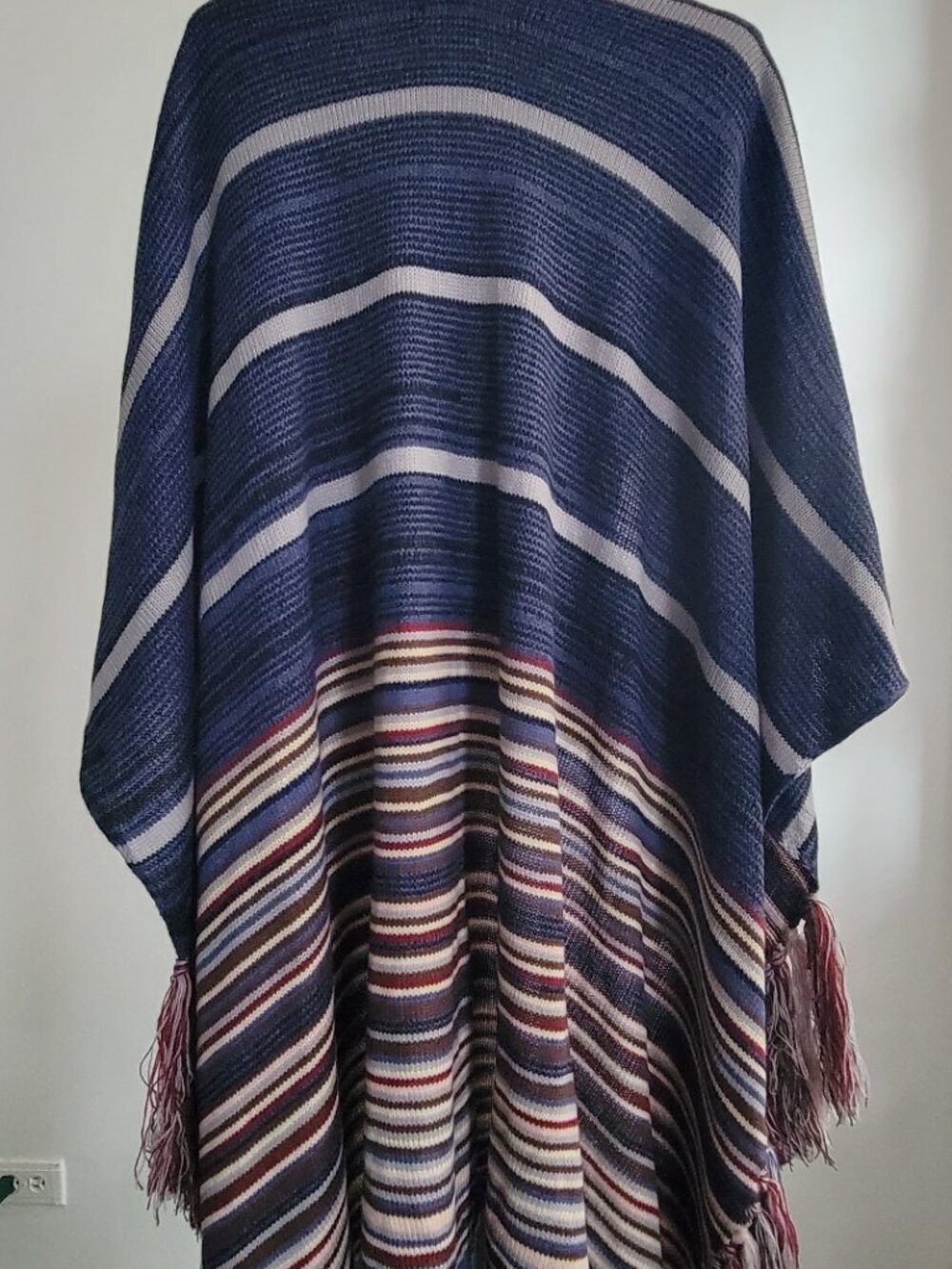 Modena Blue & Red Striped Knit Shawl Poncho | One Size | NWOT - Picture 4 of 16
